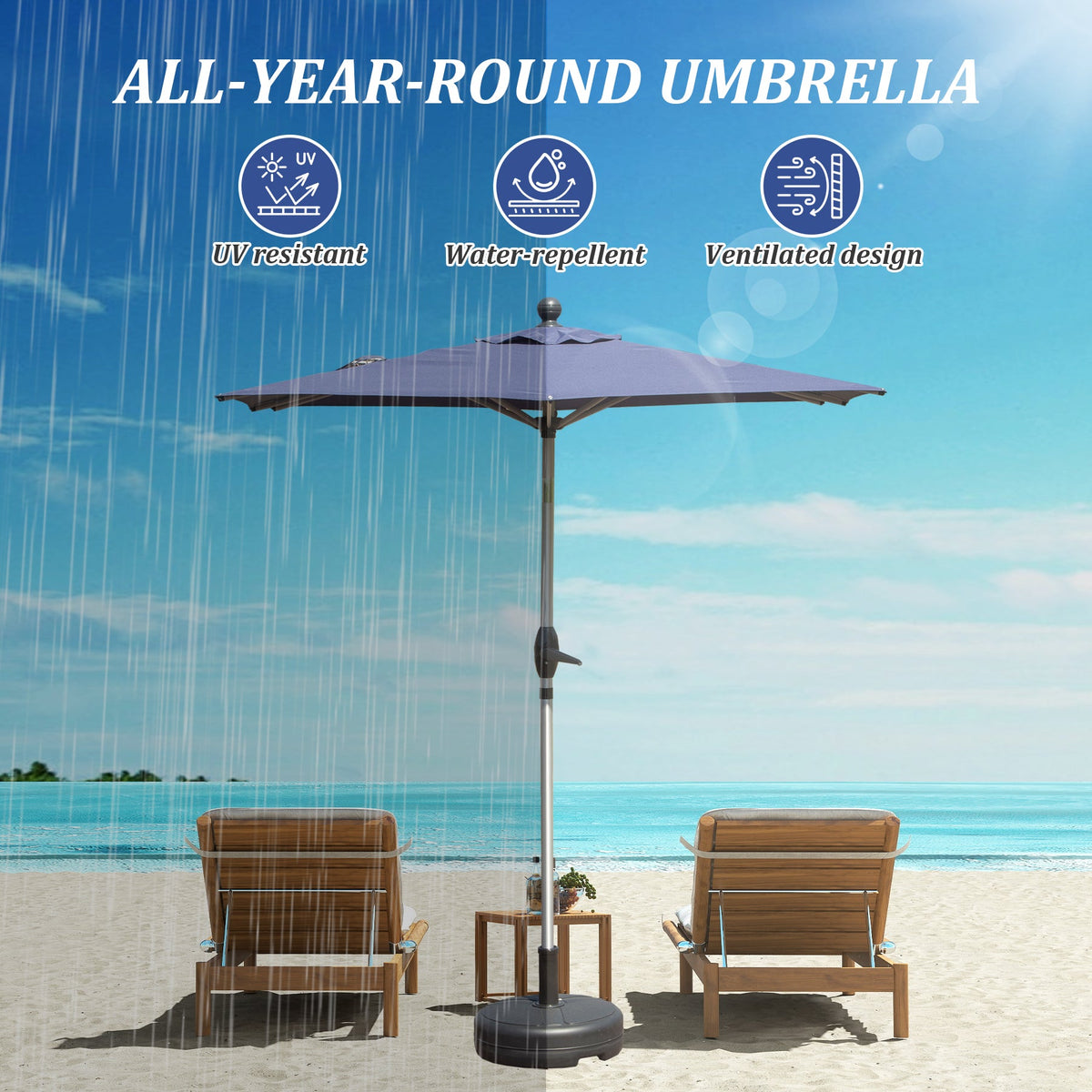 Rectangle Patio Umbrella with Crank Lift and Tilt Function - Navy Blue, Beige, Grey