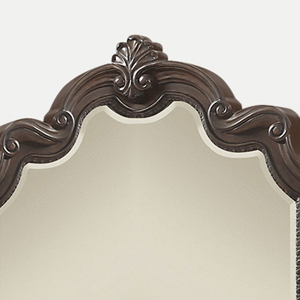 Mahogany Ornate Mirror with Beveled Glass - Mahogany