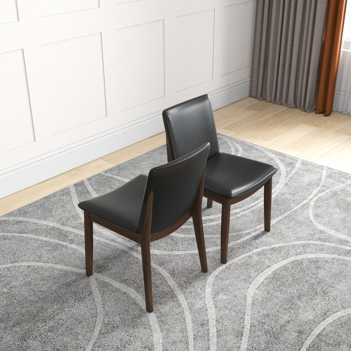 Mid-Century Modern Solid Wood Dining Chair Set with Fabric Upholstery - Multiple Colors