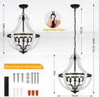 5-Light Farmhouse Chandelier with Dual-Mount Design - White