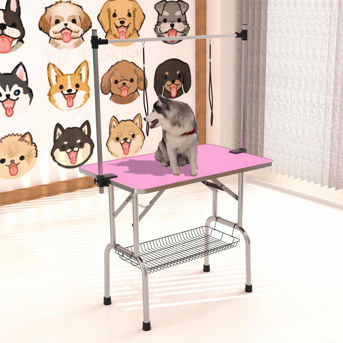 Folding Pet Grooming Table with Adjustable Arm - Multiple Colors