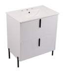 Bathroom Vanity With Ceramic Sink and Fluted Design - Dark Green, White, Light Brown