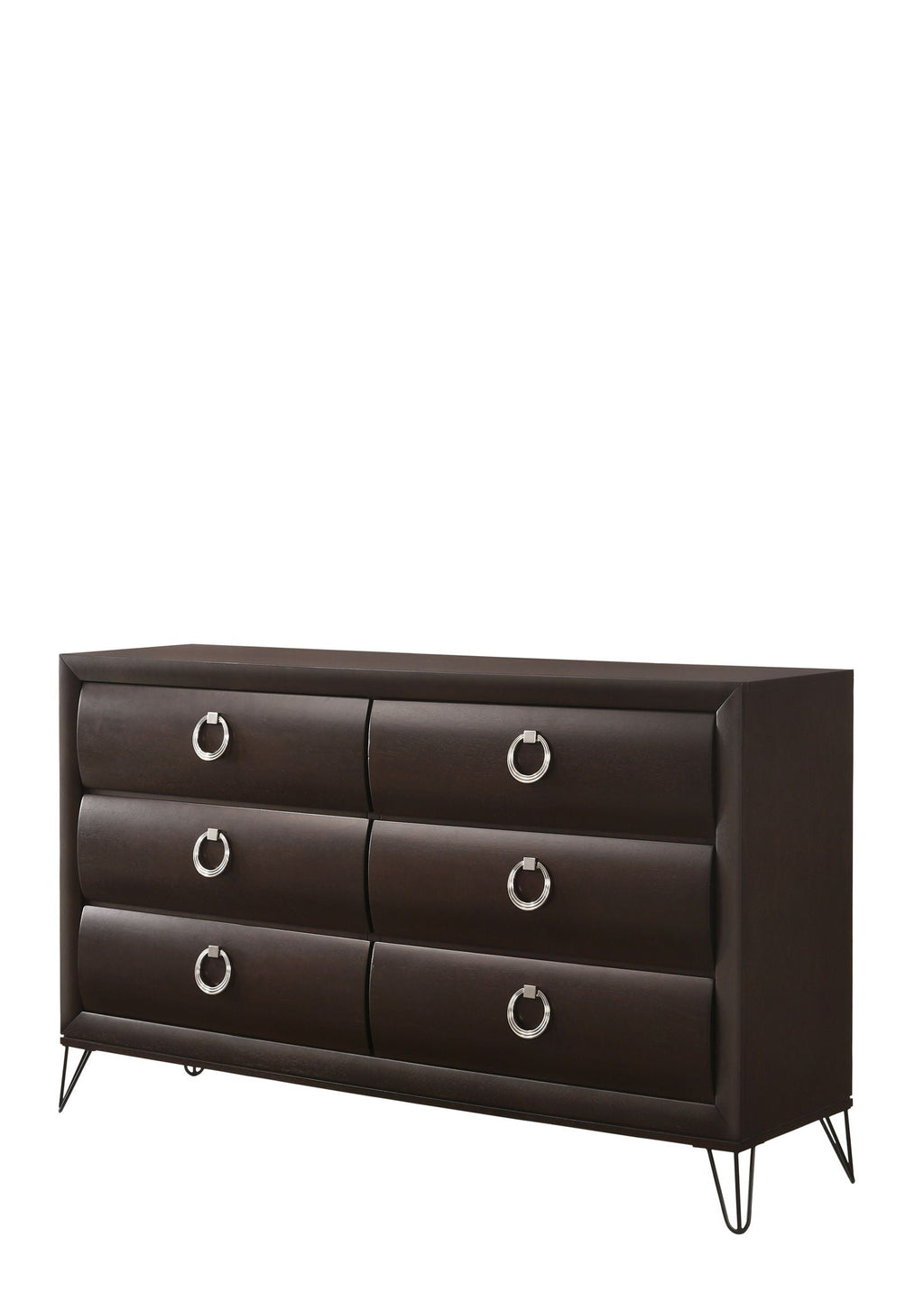 Brown Dresser with Stainless Steel Hardware and V Legs