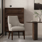 Upholstered Armchair with Ergonomic Backrest - Beige or Dark Gray