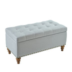 Upholstered Ottoman with Storage and Rivet Trim - Fabric, Beige or Gray