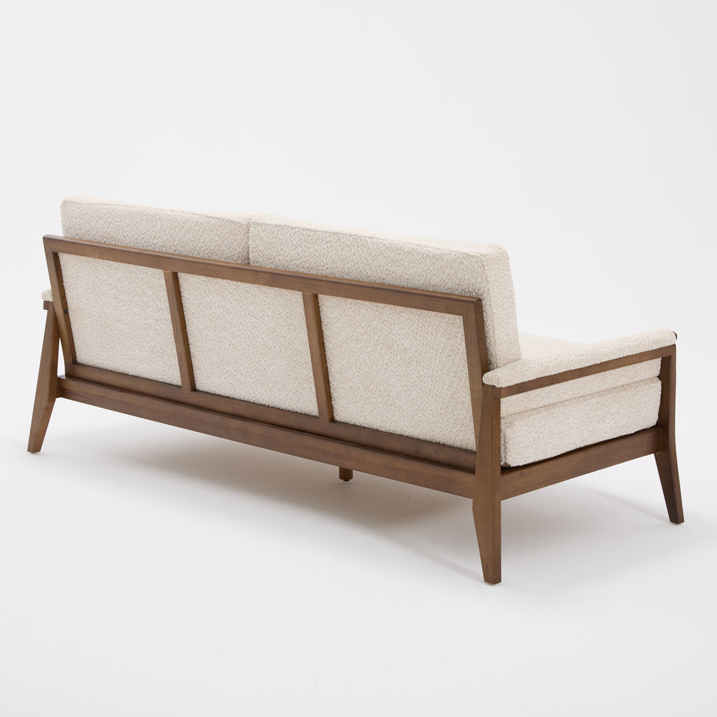 Mid-Century Modern Boucle Fabric Sofa with Solid Wood Frame