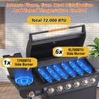 6 Burner Gas Grill with Side Burner - Black
