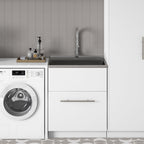White Laundry Cabinet with Stainless Steel Sink and Faucet