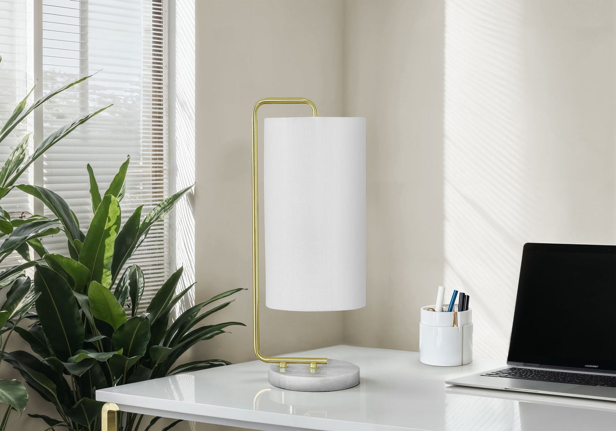 White Marble Table Lamp with Fabric Shade - Contemporary - White