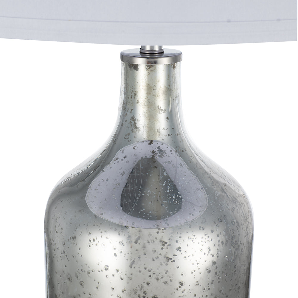 Silver Round Table Lamp with White Fabric Shade