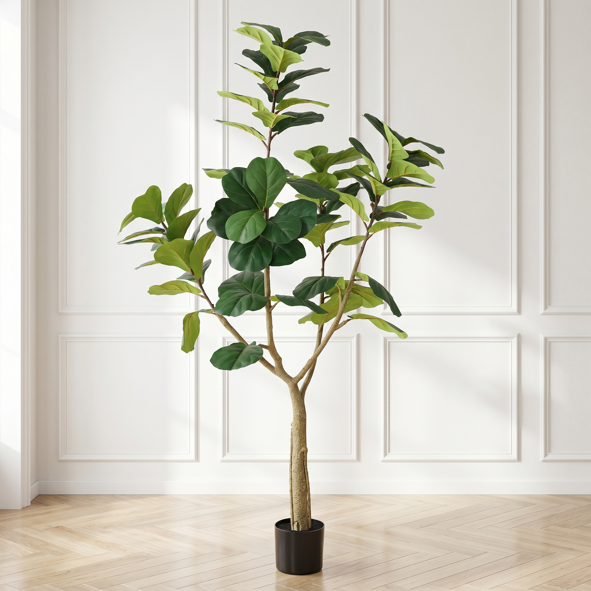6FT Artificial Fiddle Leaf Fig Tree with Realistic Green Leaves - Black Pot