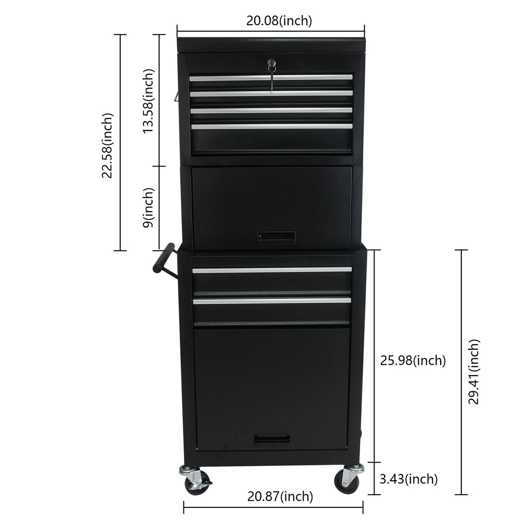6 Drawer Lockable Tool Cabinet with Detachable Toolbox - Black, Red, or Blue