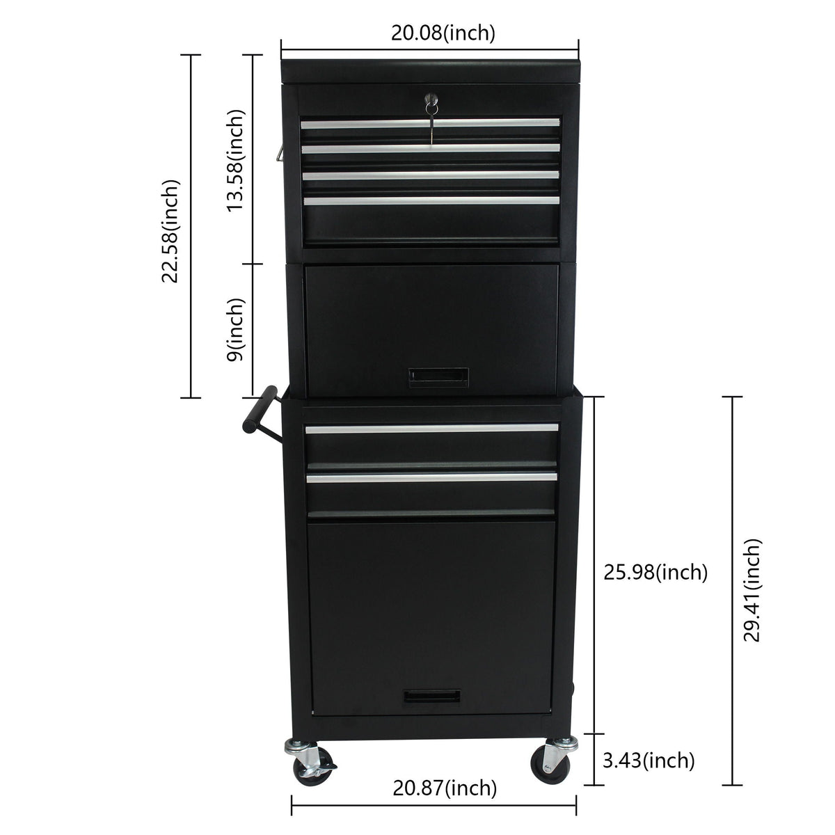 6 Drawer Lockable Tool Cabinet with Detachable Toolbox - Black, Red, or Blue