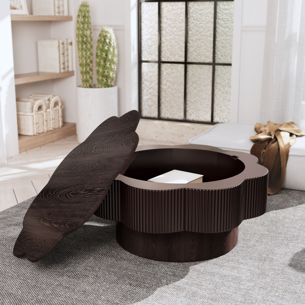 Modern Plum Blossom Shaped Coffee Table with Hidden Storage - Black or Dark Brown