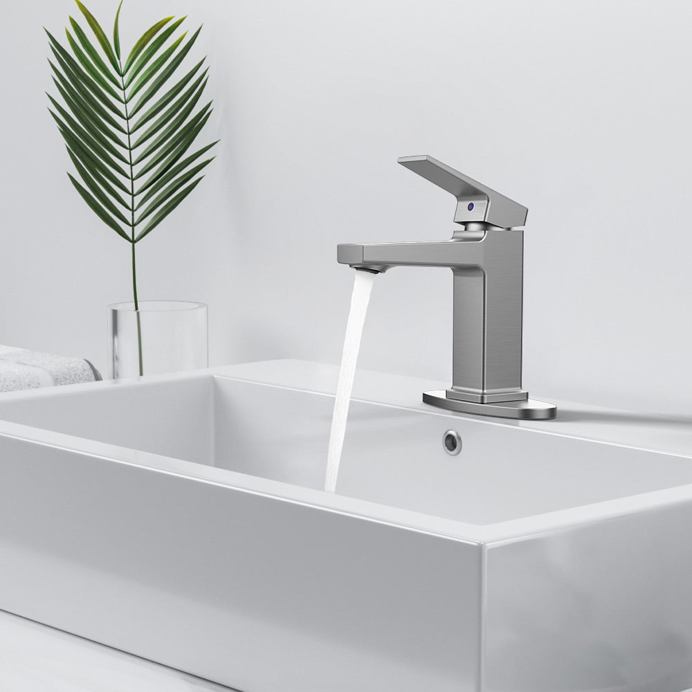 Brushed Nickel Single Handle Bathroom Faucet with Deck - Brushed Nickel