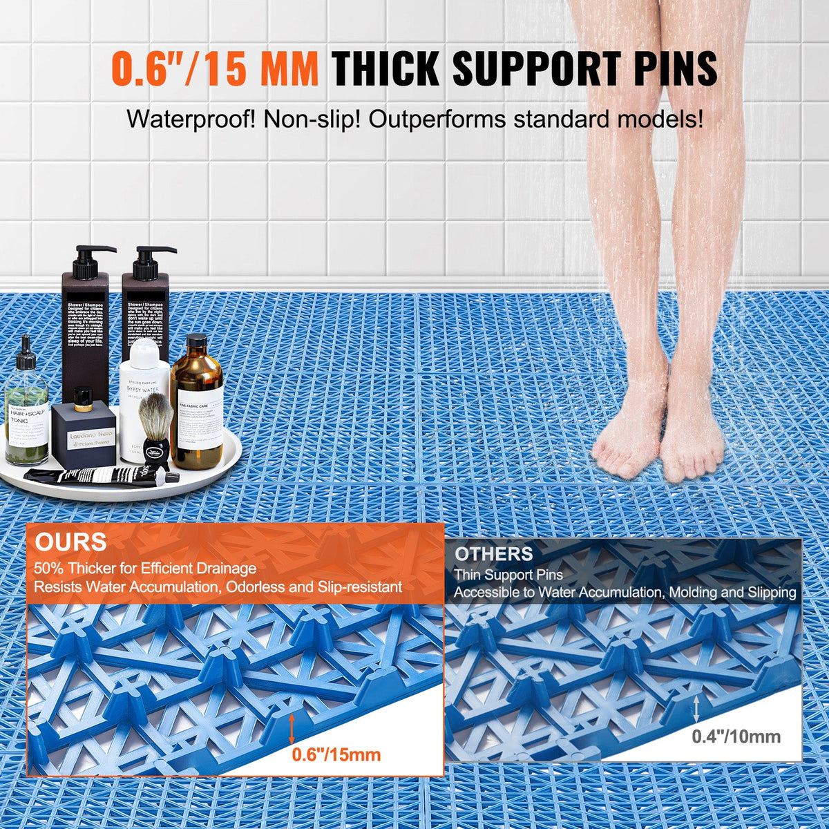 Durable PVC Interlocking Tile 50PCS with Rapid Drainage - Blue, Black, or Gray