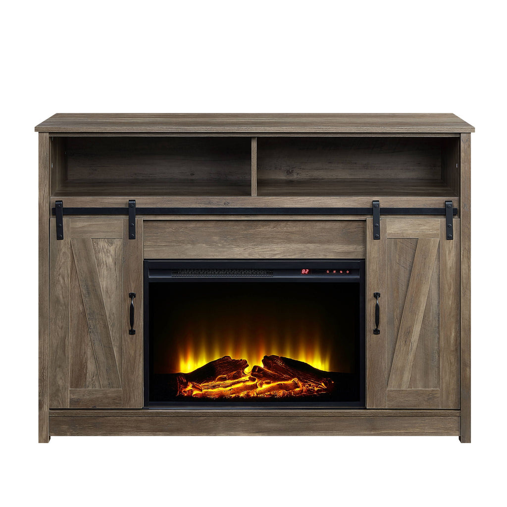 Oak Fireplace with Shelf Storage - Electric Heating, 4777 BTU