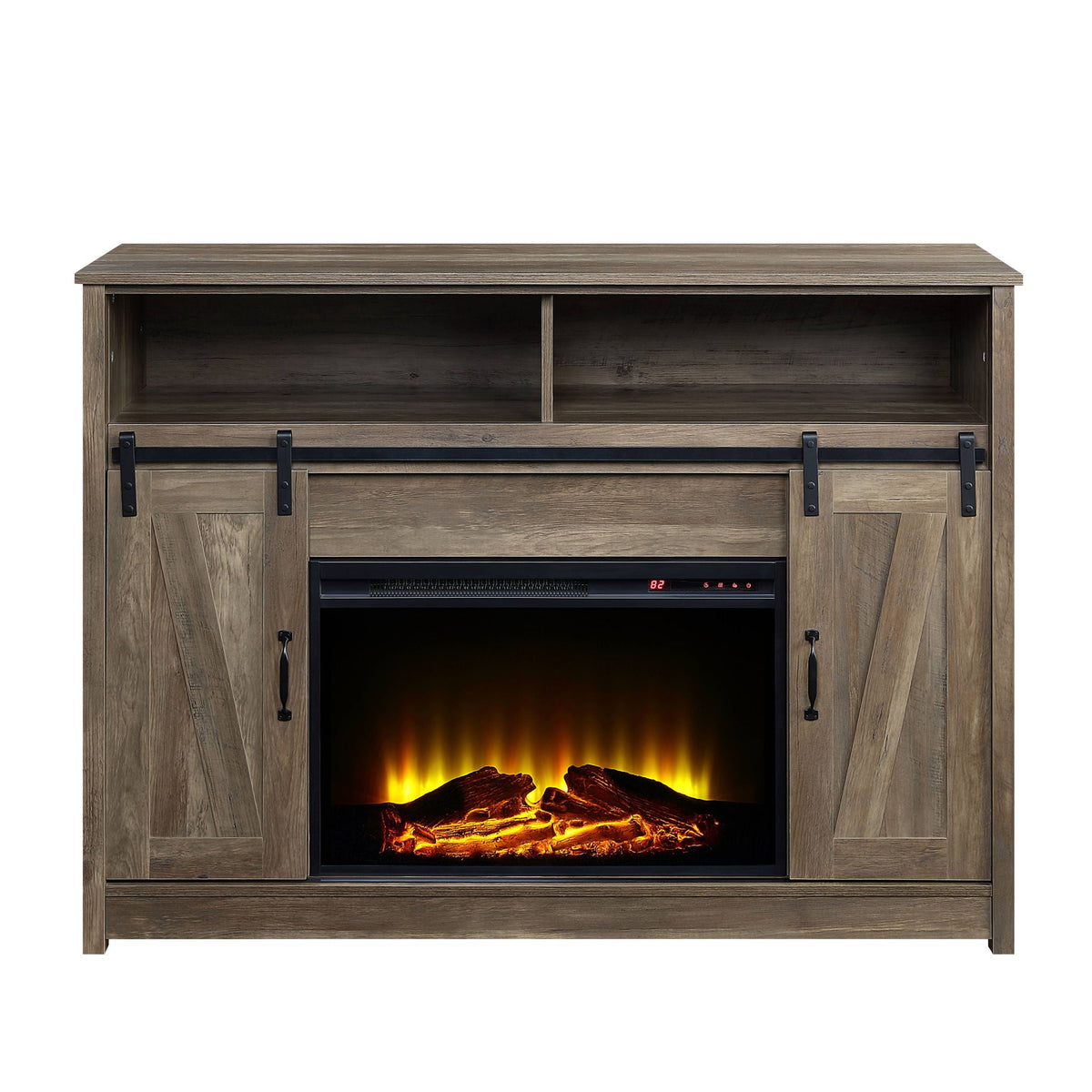Oak Fireplace with Shelf Storage - Electric Heating, 4777 BTU