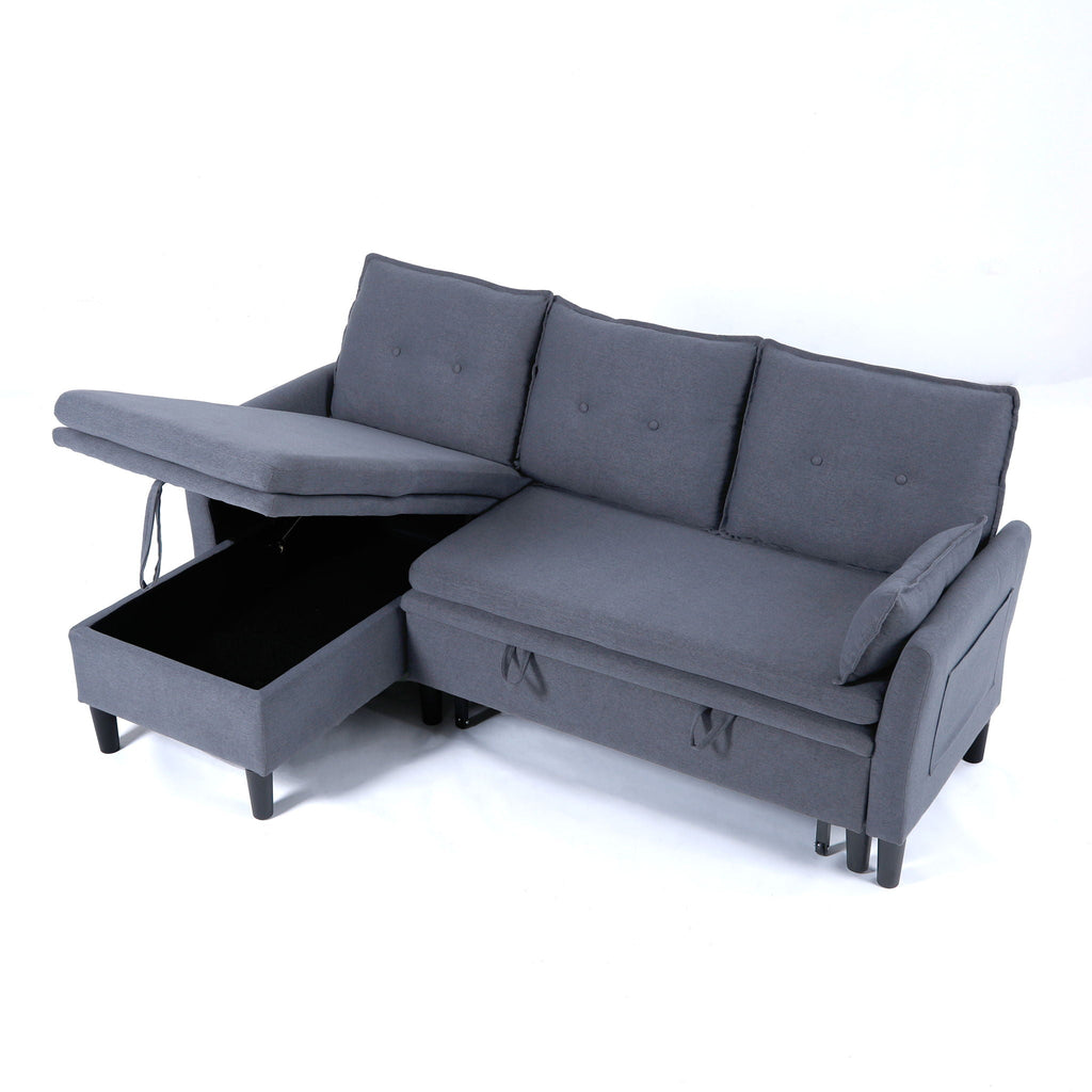 Reversible Chaise Sleeper Sectional Sofa with Storage - Cotton-Linen Upholstery