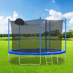 12Ft Trampoline with Basketball Hoop and Safety Net - Blue