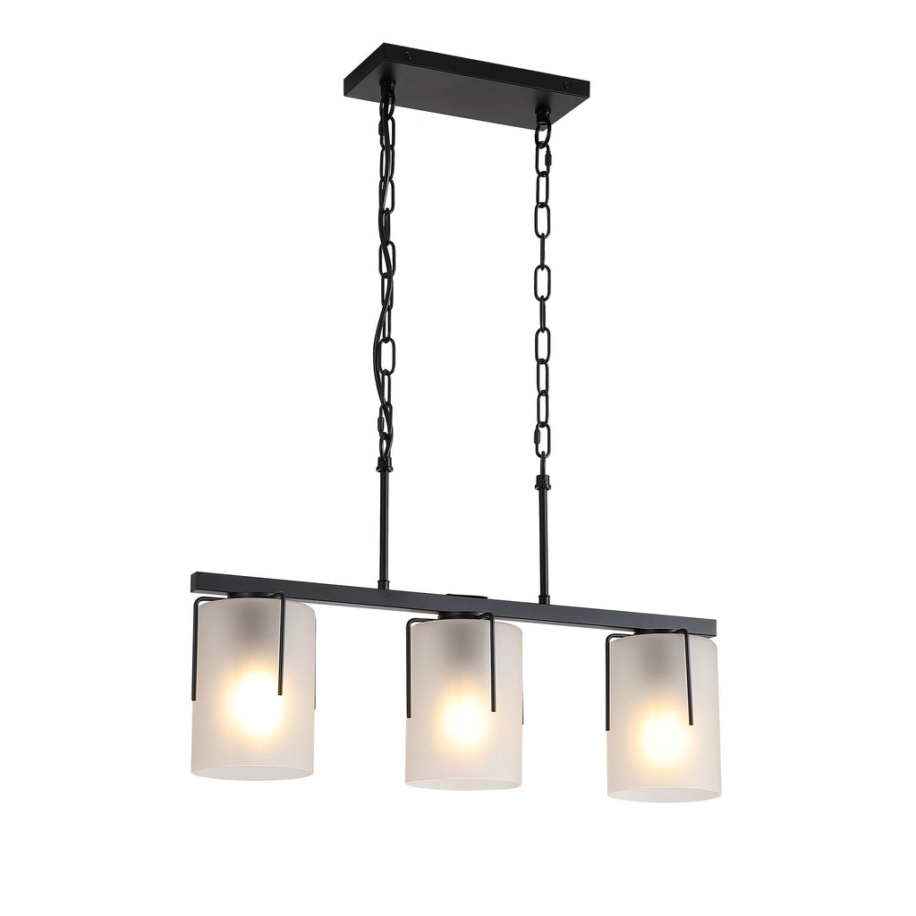 Adjustable Cylindrical Pendant Light with Frosted Glass Shade - Black or Gold