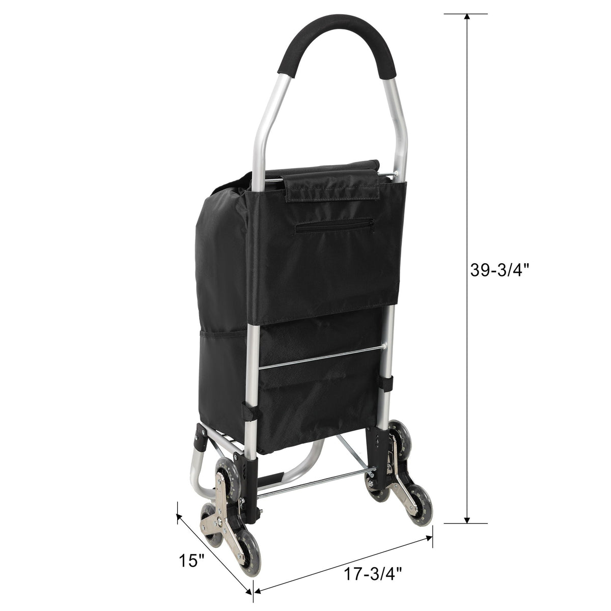 Foldable Shopping Stair Trolley with Triangular Wheels and Removable Waterproof Bag - Black