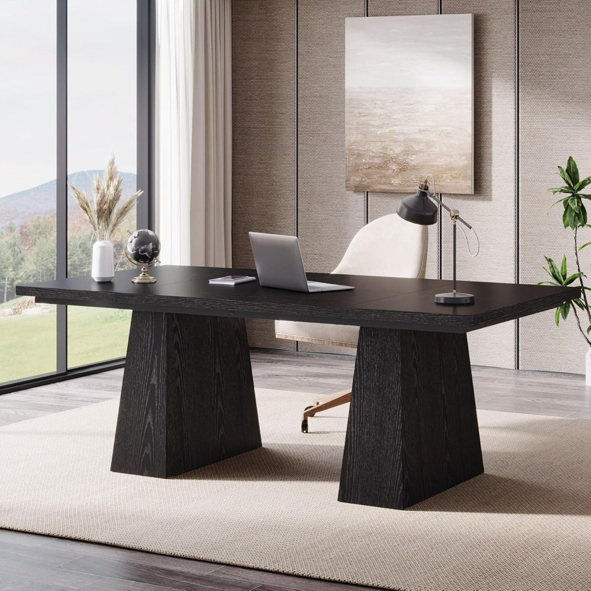 Double Pedestal Executive Desk with Spacious Work Surface - Dark Brown or Black