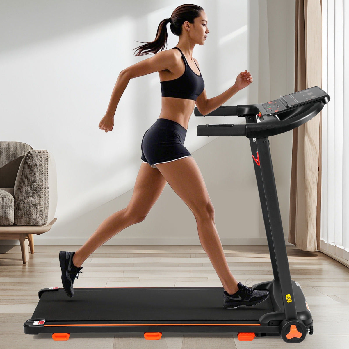 2.5Hp Quiet Folding Treadmill with Heart Rate Sensor - Black