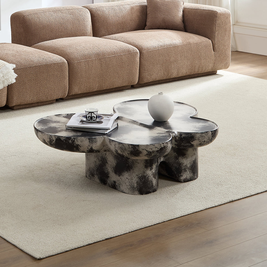 Butterfly Design Coffee Table with Modern Fiberglass Construction - Light Gray and Black