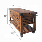 Distressed Chestnut Kitchen Cart with Storage and Casters - Chestnut