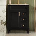 Compact Bathroom Vanity with Ceramic Sink and Storage Drawers - White, Green, Black