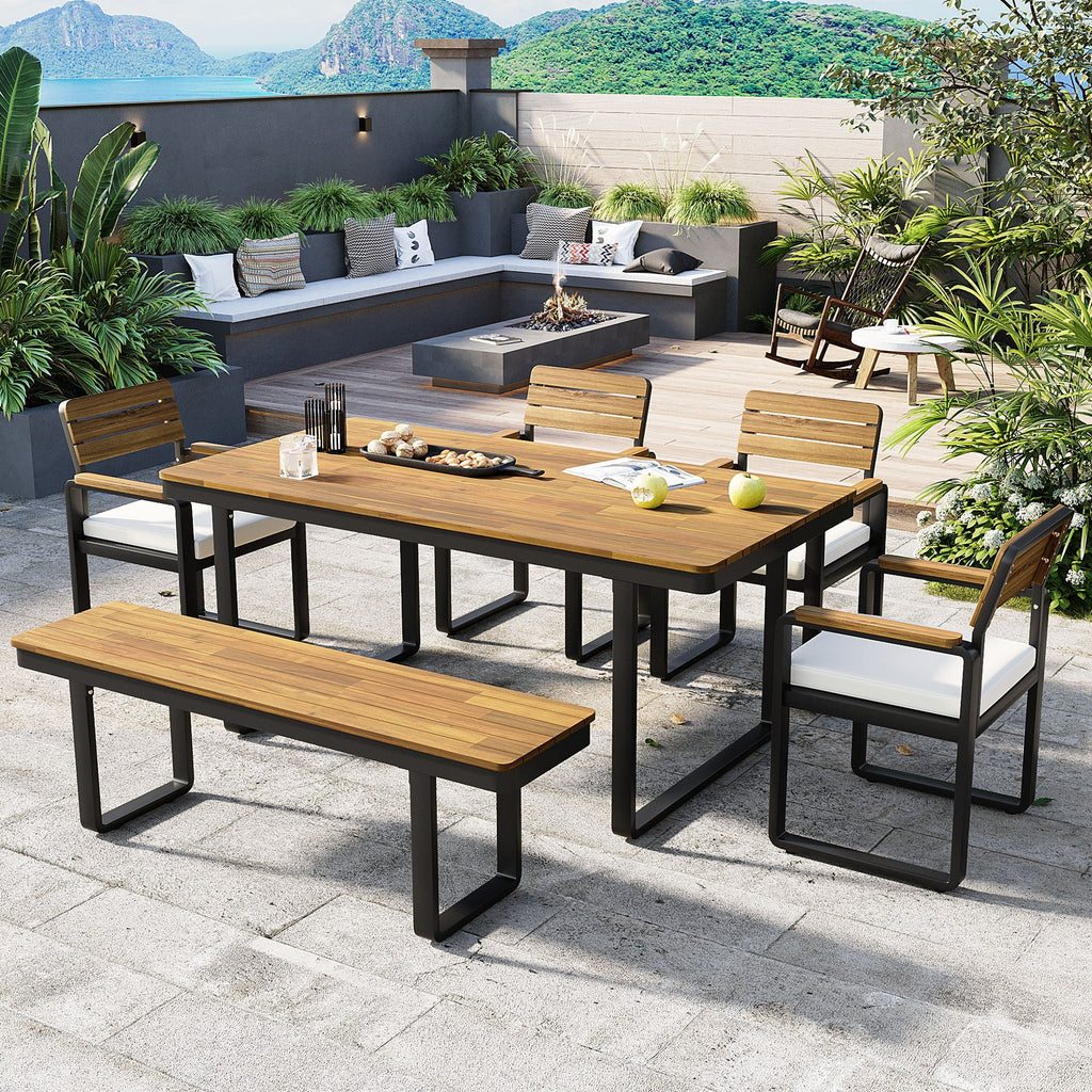 6-Piece Outdoor Dining Set with Acacia Wood - Beige or Gray