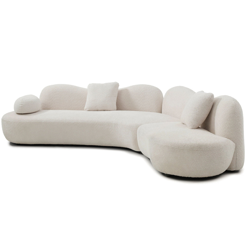 Modern Curved Modular 5 Seater Sofa with Plush Pillows - White or Beige