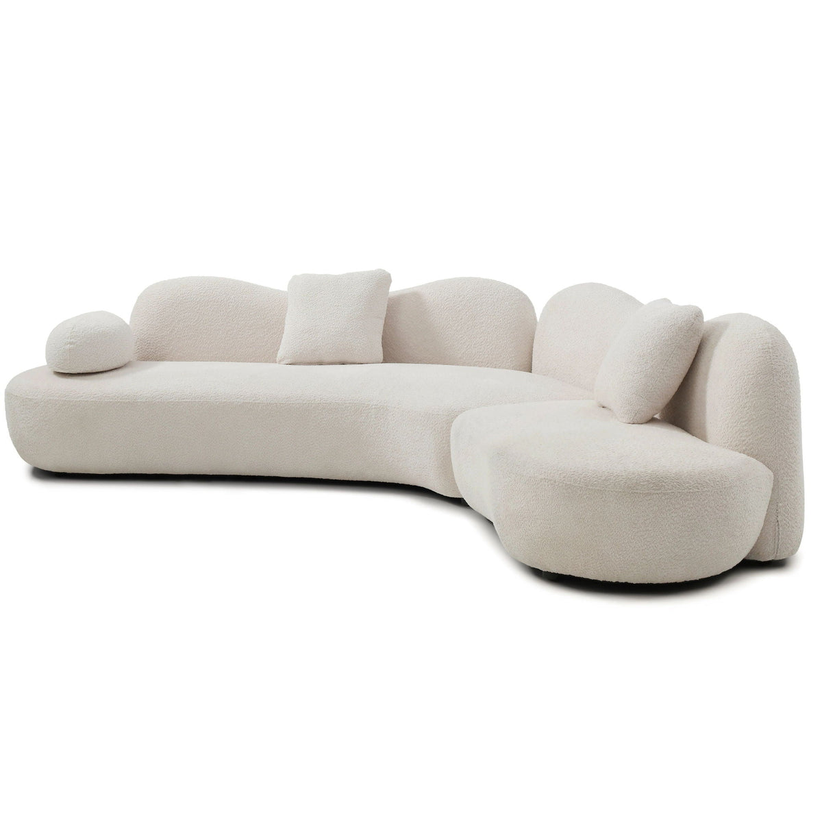 Modern Curved Modular 5 Seater Sofa with Plush Pillows - White or Beige