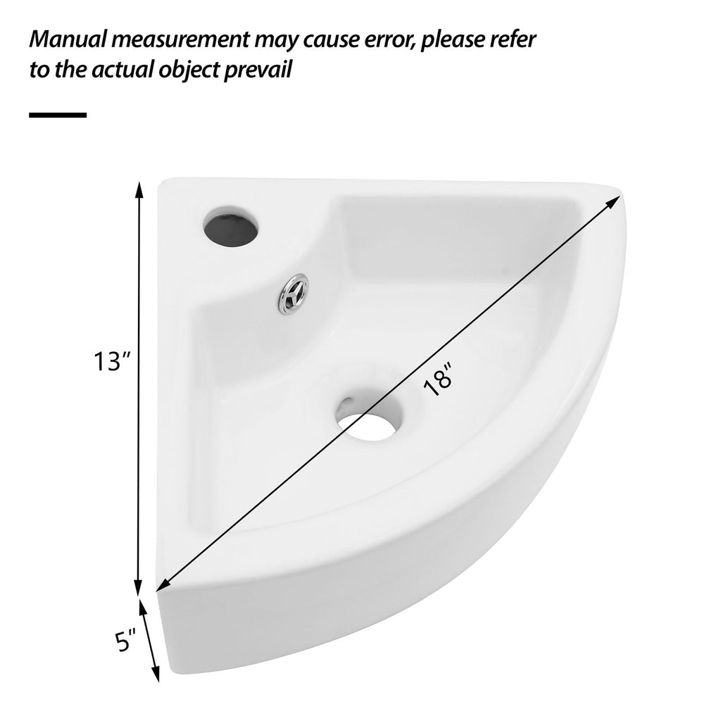 Triangle Porcelain Wall Mount Vessel Sink with Overflow - White