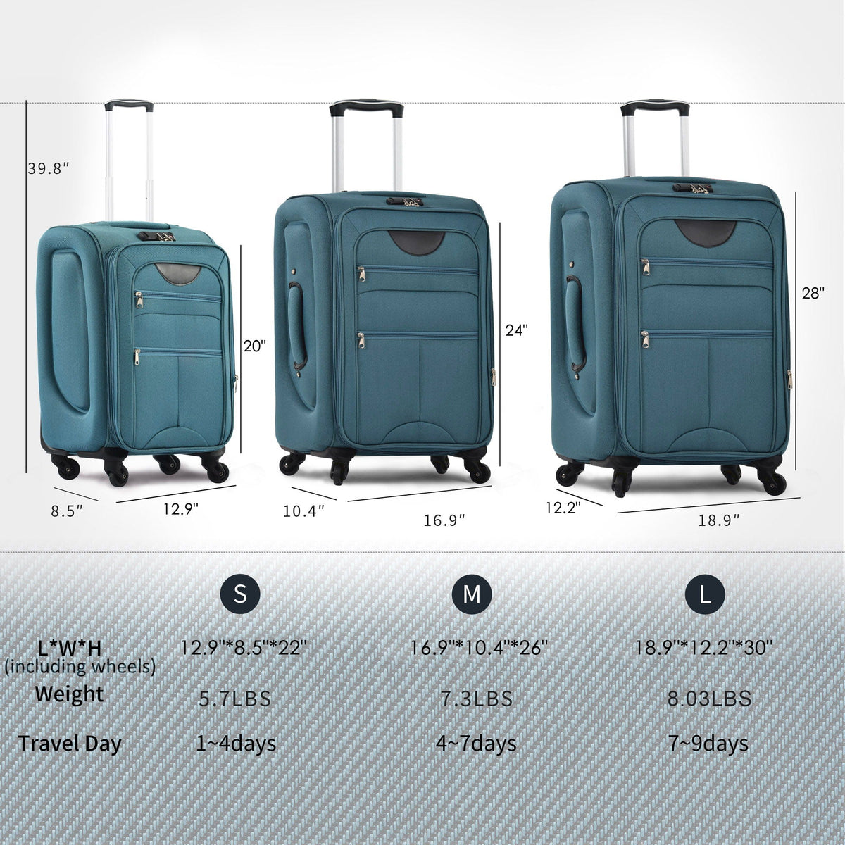 Expandable Softside Luggage 3 Piece Set with Spinner Wheels - Multiple Colors
