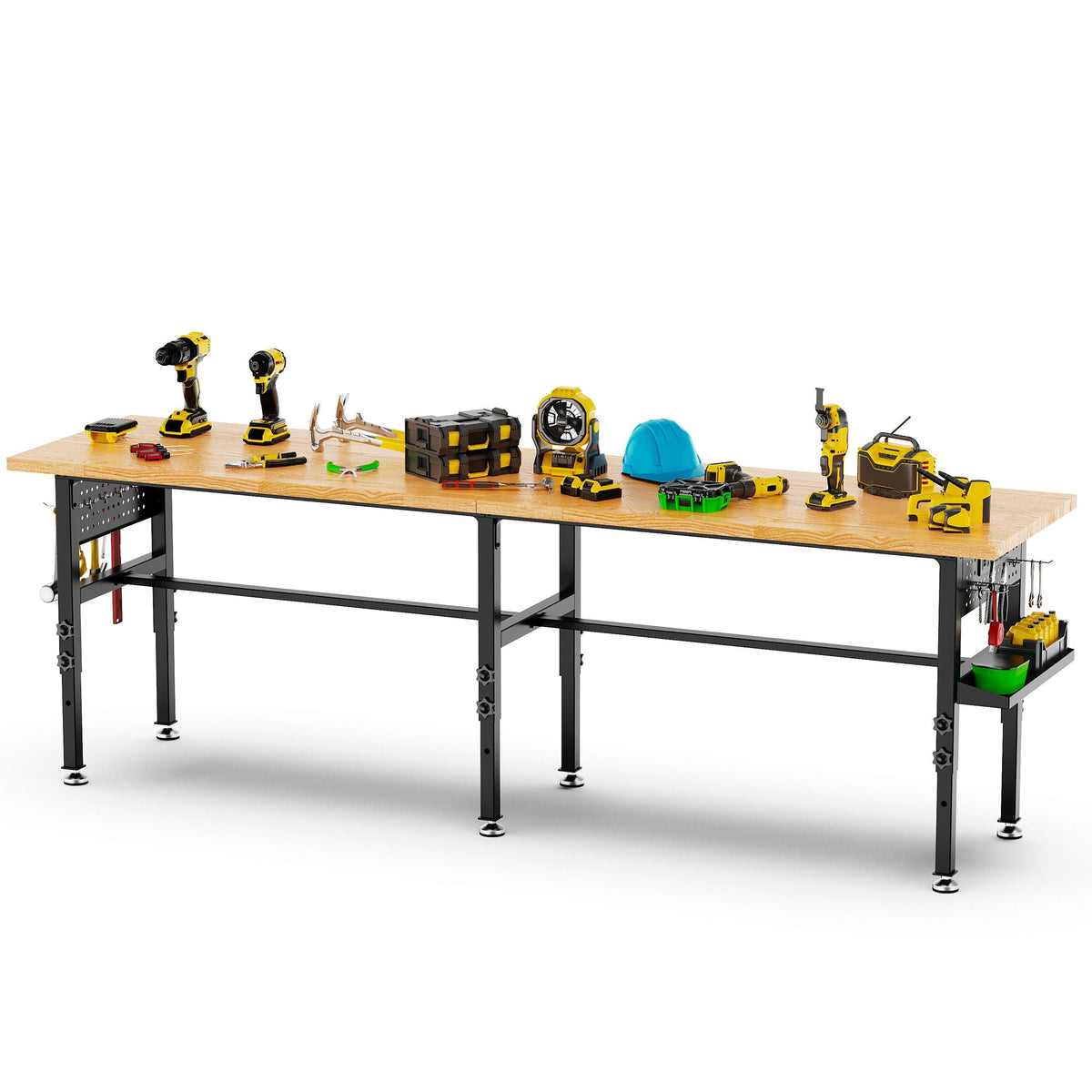 Adjustable Workbench with Pegboard and Power Outlet - Black