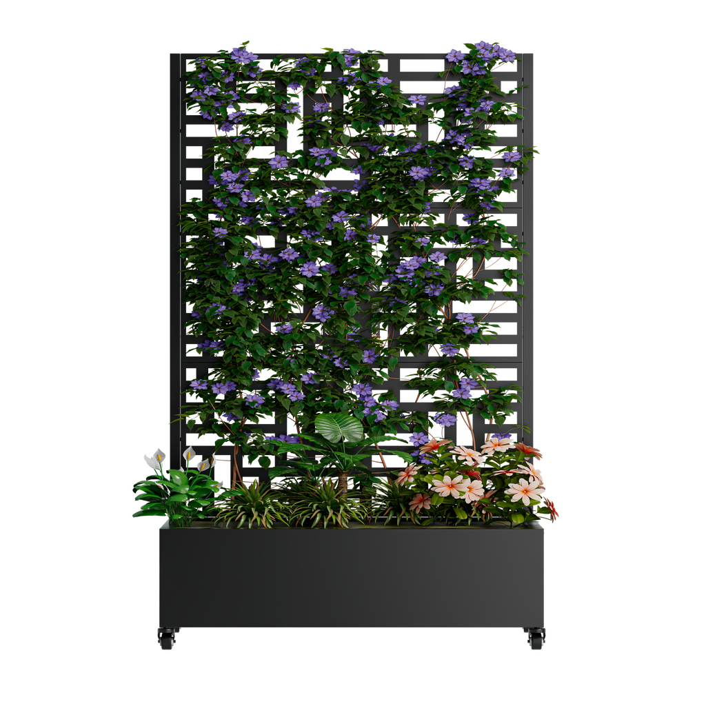 Metal Planter Box with Trellis for Outdoor Gardening - Black