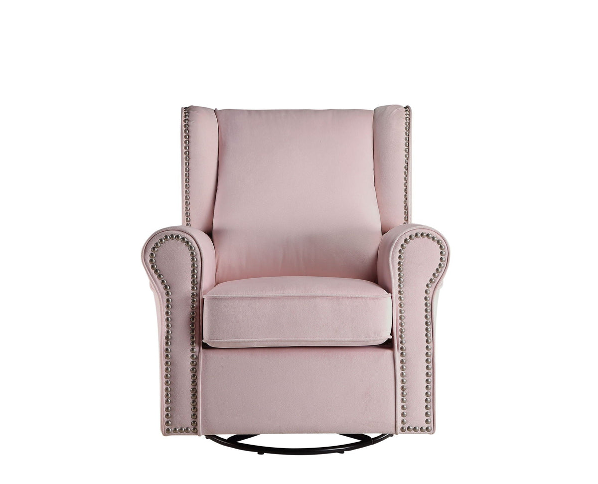 Pink Swivel Glider Chair with Nailhead Trim - Tamaki