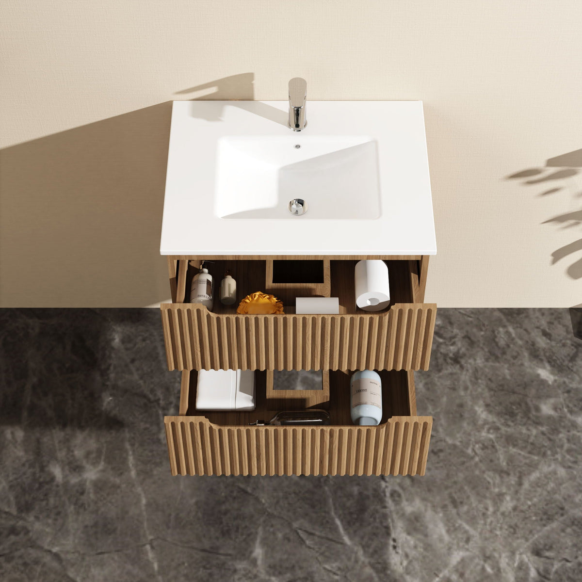 Light Brown Wall Mounted Bathroom Vanity with Sink - 24"W x 18.5"D x 19.8"H