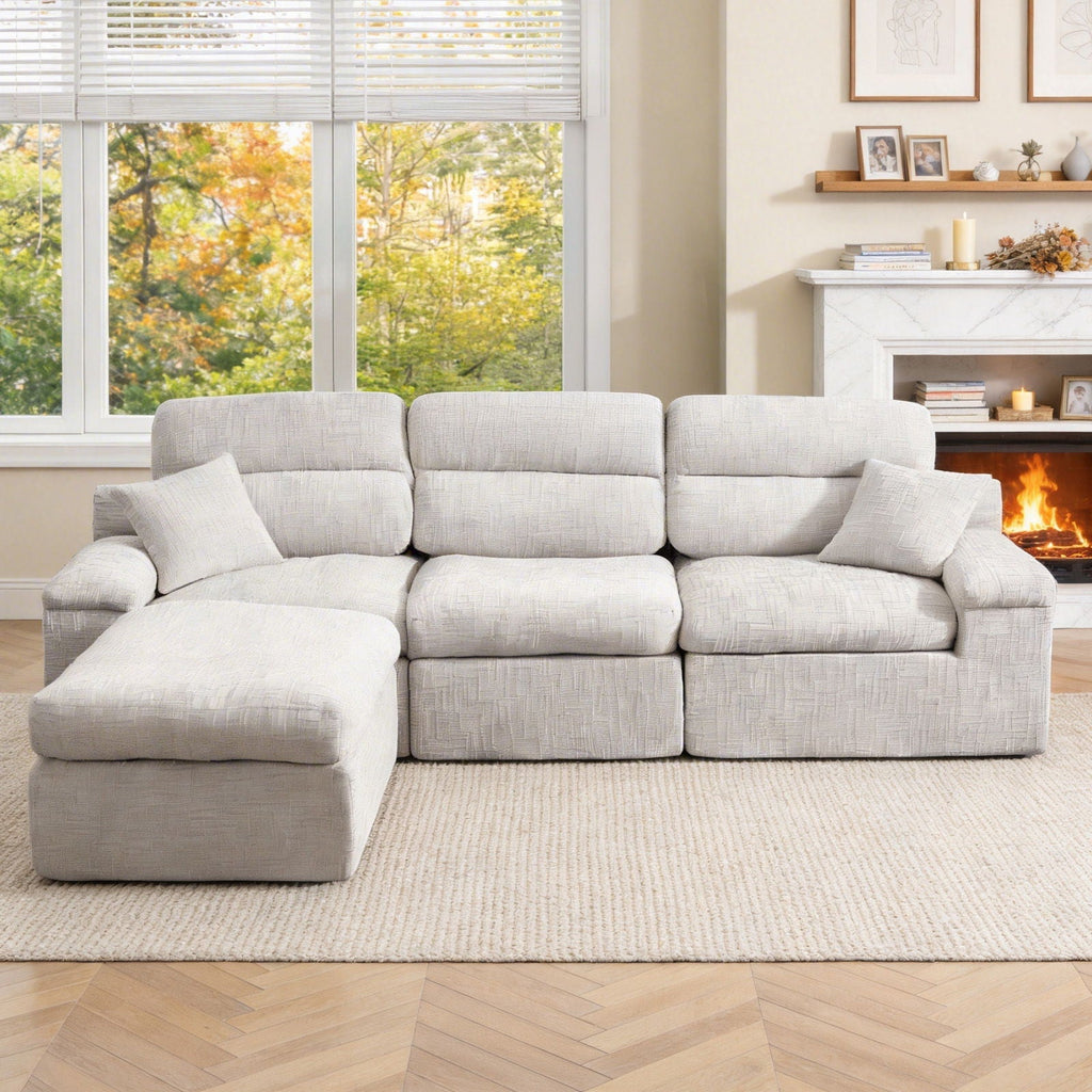 Corner Chaise Sofa with High Backrest - 2 Piece Living Room Set
