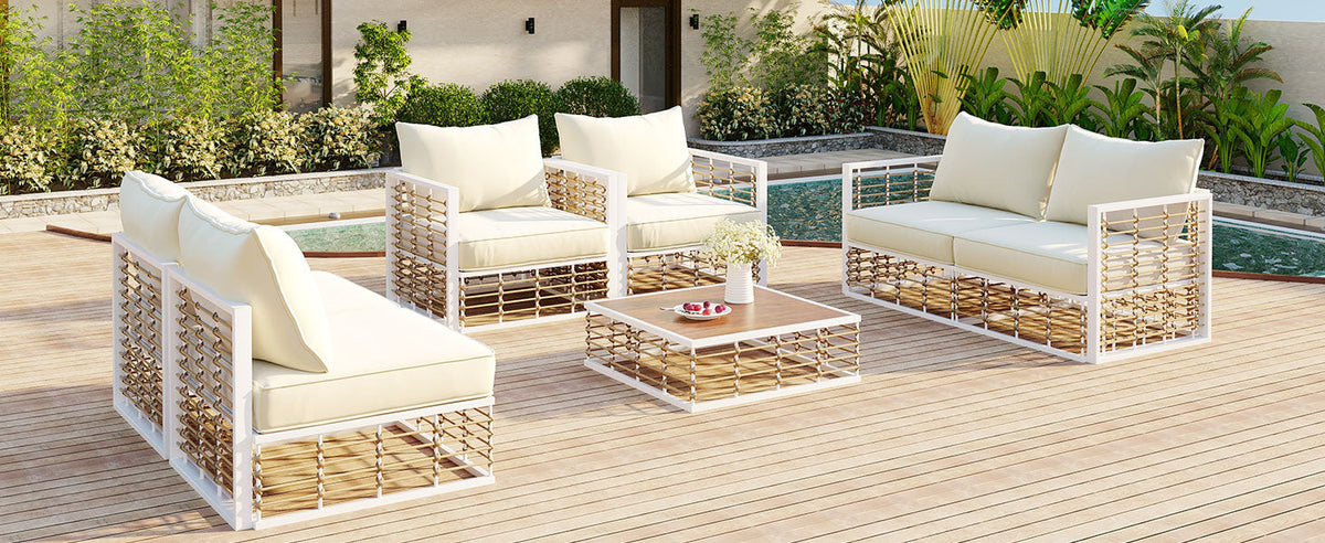 Modern Minimalist 7-Piece Metal Patio Sectional Sofa Set with Cushions - Black
