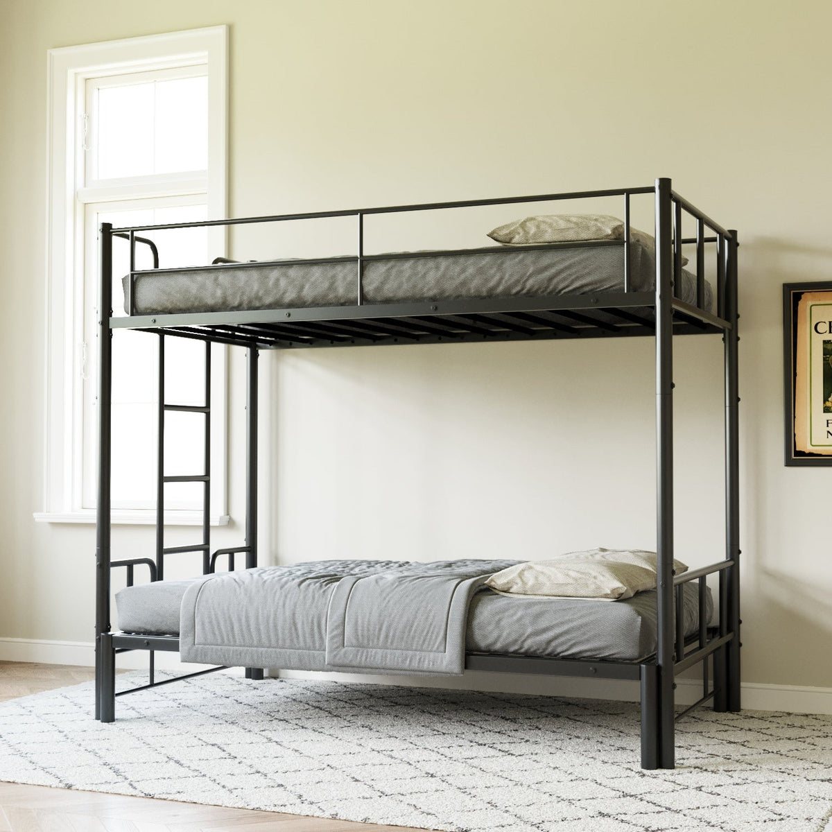 Twin Size Metal Pull-Out Bunk Bed with Ladder - Metal
