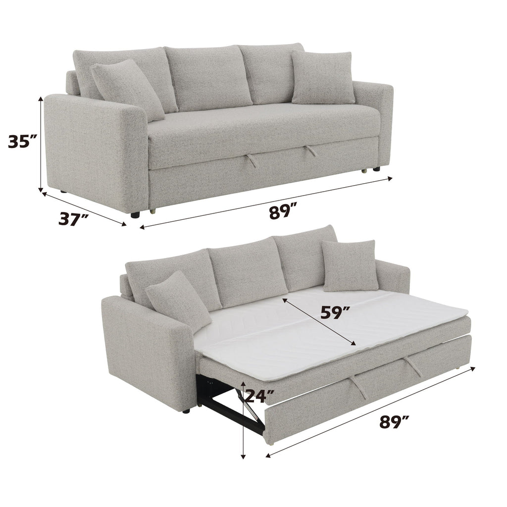 Boucle Sleeper Sectional Sofa with Pull-Out Bed - Beige
