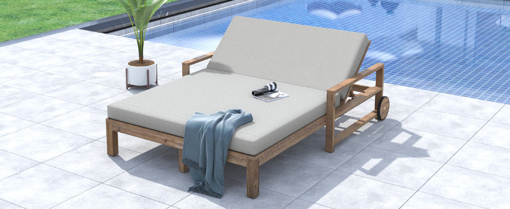 TREXM Farmhouse Wooden Outdoor Sunbed for 2 People