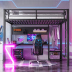 Queen Loft Bed with L-Shaped Desk and USB Ports