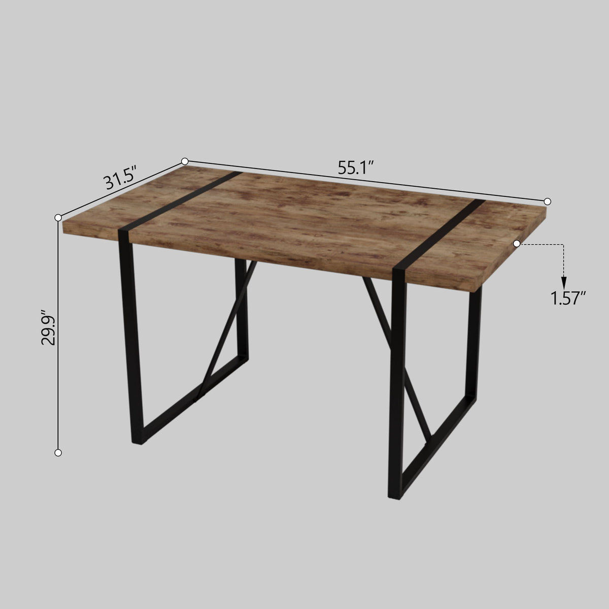 Rectangular Wood Dining Table with Metal Frame - Light Brown