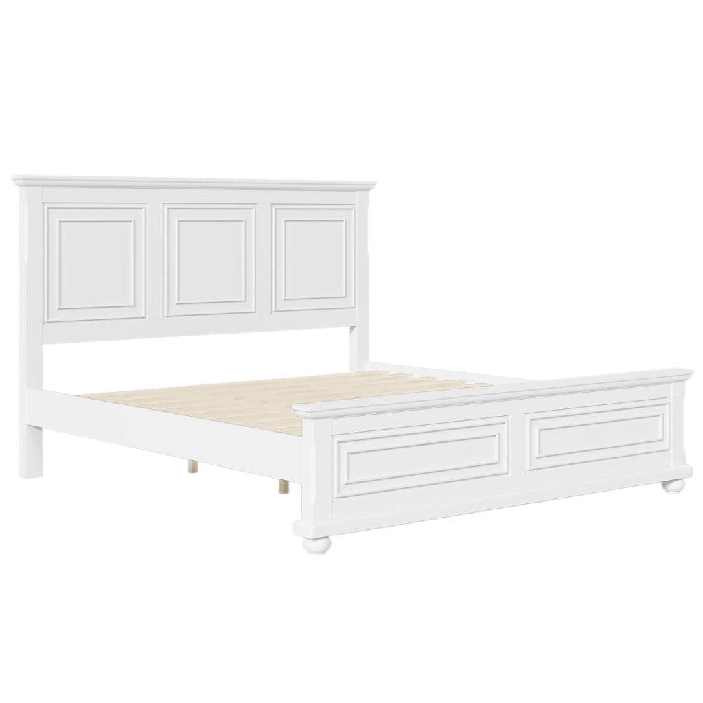 Pinewood Vintage Tall Headboard King Bed Frame with Classic Details - White