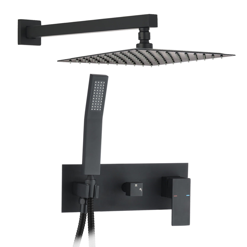 Brass Shower System with 10" Rainfall Shower Head & Handheld Sprayer - Matte Black