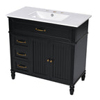 Bathroom Vanity With Sink and Drawers - Freestanding Solid Wood Cabinet